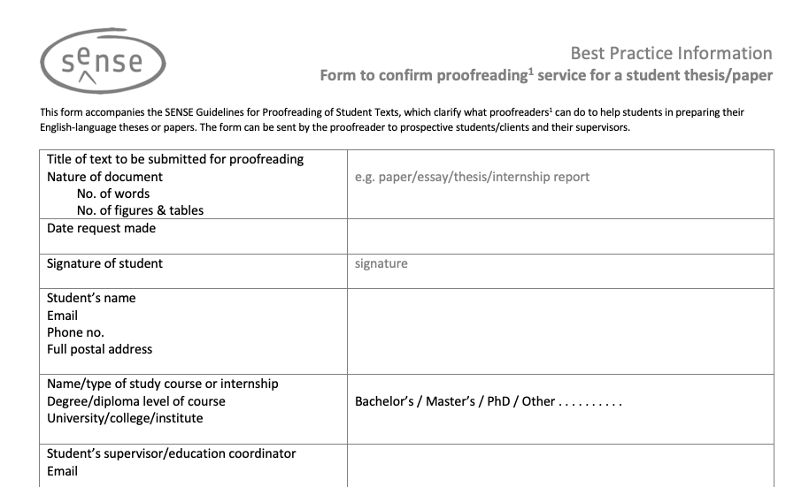 form to confirm proofreading